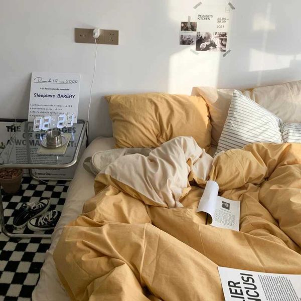 Simple Solid Color Bedding Set Flat Bed Sheet Adults Girls Duvet Cover Double Full Queen Bedclothes Bedroom LinenC241021