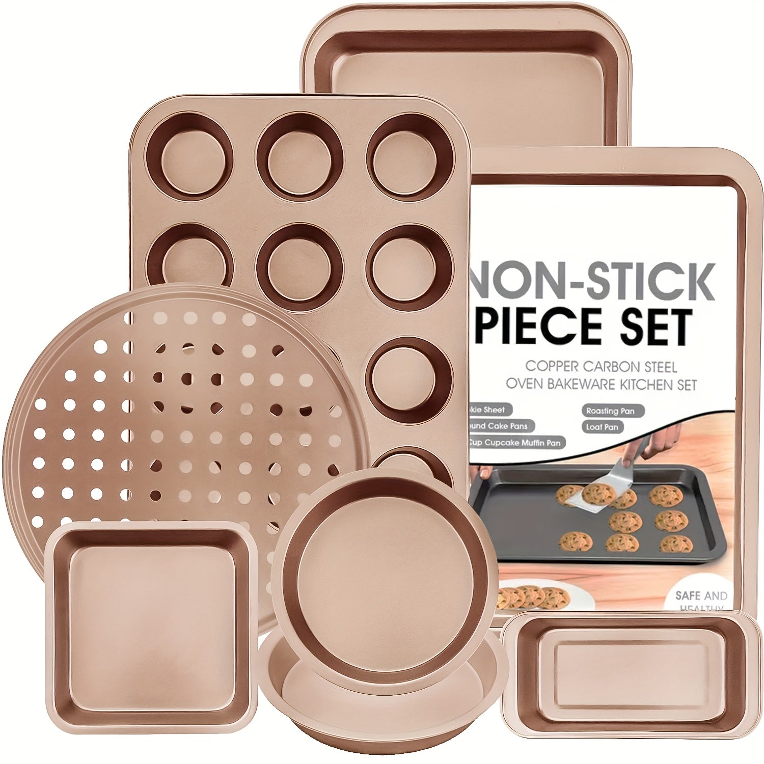 TEMU 8pcs Baking Pan Sets, With Nonstick Cookie Sheet, 2 Round Cake Pans, Square Pan, Loaf Pan, Baking Sheet, Pizza Pan, Cookie Sheet, 12 Cup Muffin