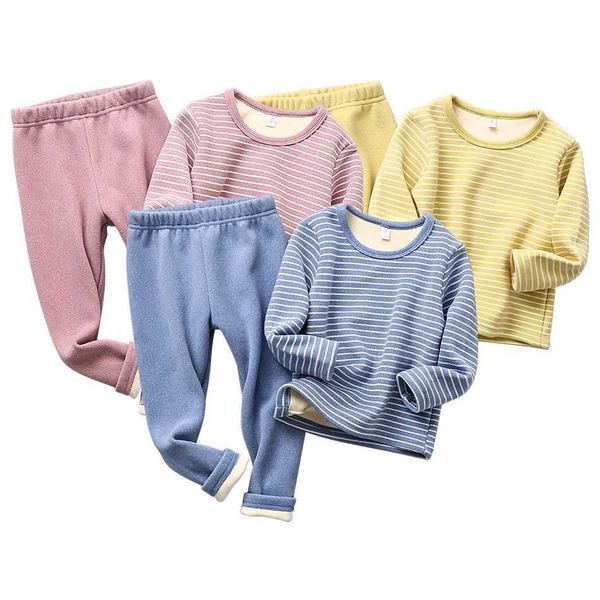 Extra Warmth Plush Lined Children Striped Pajama Sets Suitable Layering Perfect for Boys and Girls Sleepwear in Chilly SeasonsXJ241116