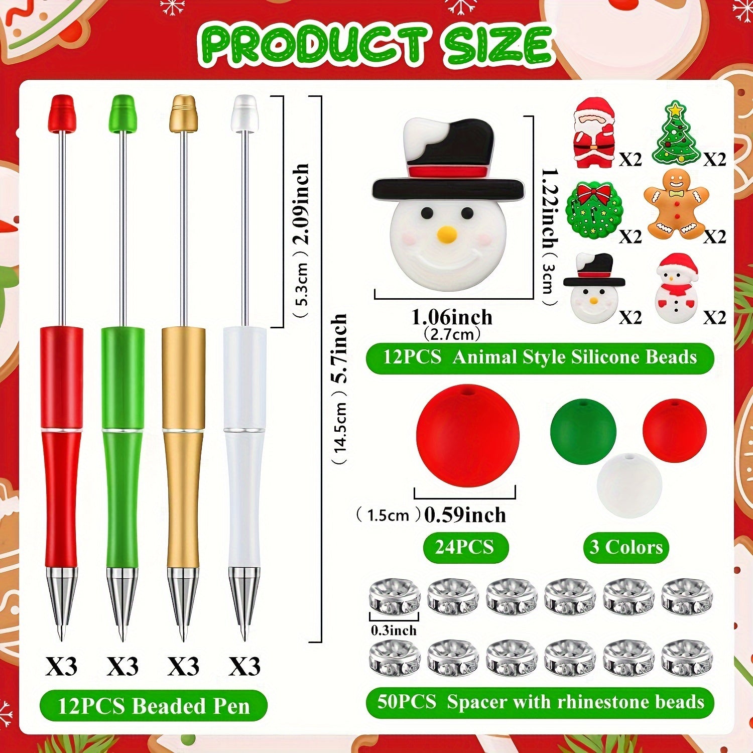 TEMU 98pcs Christmas Focal Beads Set, Bead Pens - Vibrant Diy Kit With Silicone Spacer Beads, Plastic Ball Tips, And Synthetic Stones - Ideal Fashion
