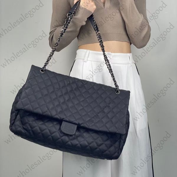 Soft Caviar Genuine Leather Large Tote Bag 46cm Designer Handbag for Women