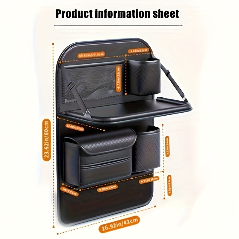 TEMU 2025 New Pu Leather Car Seat Back Organizer Bag With Diamond Pattern - Storage For Bottles, Tablets, Laptops & Accessories, Black, Universal Fit