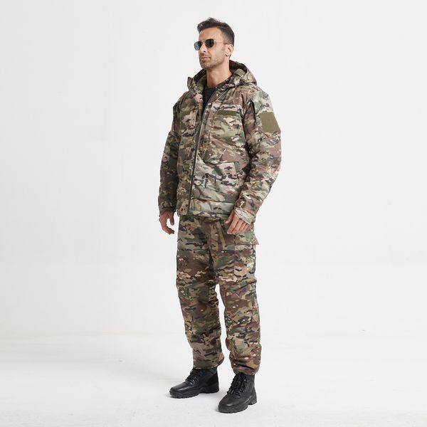 Camouflage Thermal Cotton Hooded Jacket Set - Durable Tactical Outerwear for Winter Adventures