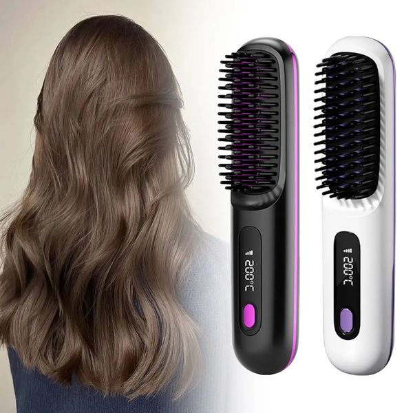 New 2 In 1 Straight Hair Comb Wireless Hair Straightener Brush Hair Fast Heating Portable Hot Curler Usb Charging