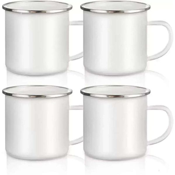 Oz Sublimation Enamel Mug Heat Transfer Enamelled Cup With Handle Ml Blank White Sublimated Coffee Mugs DIY Printing