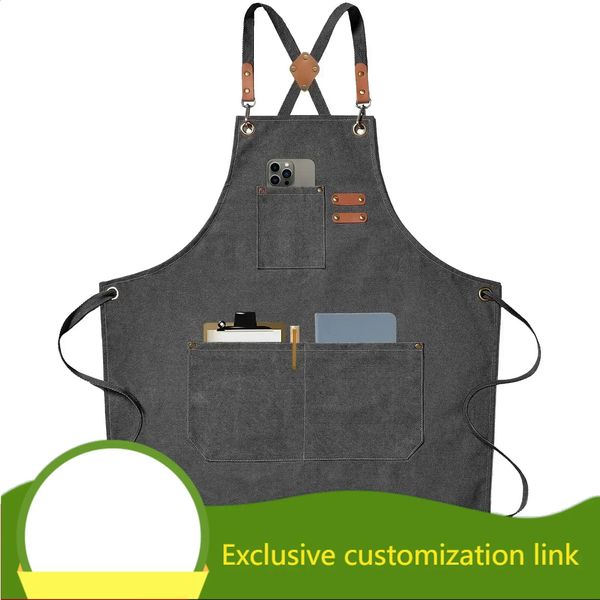 Customized apron fashion canvas kitchen mens chef work restaurant bar shop coffee studio uniform 240913