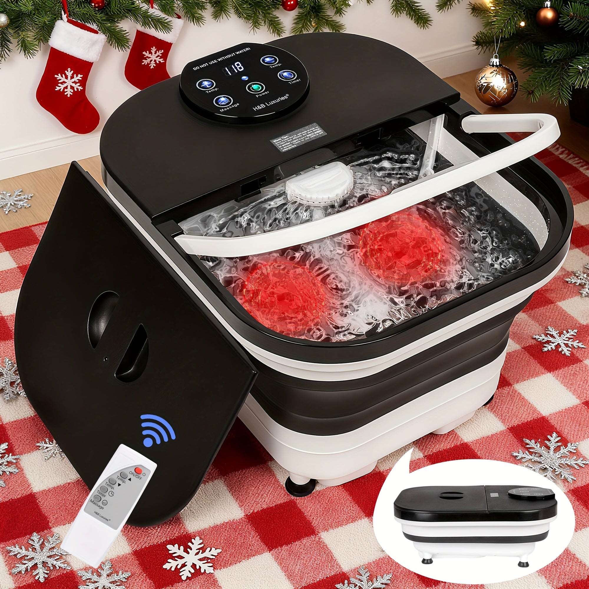 TEMU Foot Spa Massager, Foldable Foot Bath To , |20 Massage Rollers|foot Massage Soaking Basin, Bubble Generation, Remote Control Of Temperature And