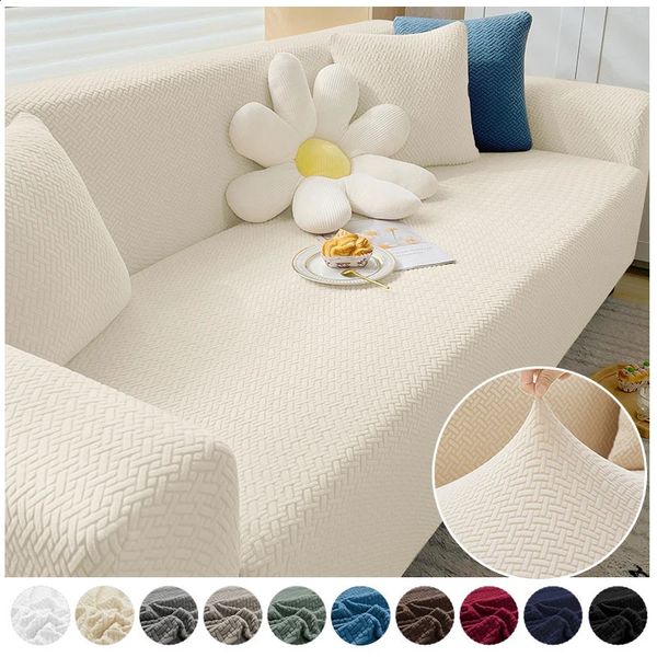 Jacquard Elastic Sofa Covers Slipcover For Living Room Stretch Polar Fleece Armchair 1-2-3-4 Seater Corner Couch Cover L Shape 240807