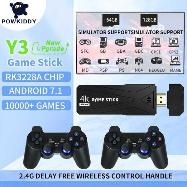 Portable Game Players Y3 Video Console 4K HD 2.4G Wireless Gaming TV Stick 3D Retro PS1 Supports Multiplayer Online Childrens Gifts H250114