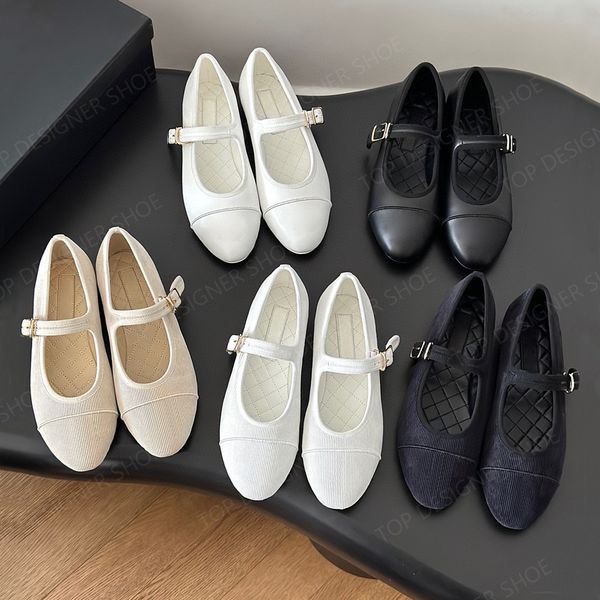 Classic Cotton Fabric Mary Jane Ballet flat shoes strap sandal loafers womens flat Dress shoes Luxury designer shoes Office shoes Real leath