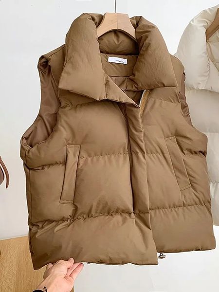 Itolin womens casual loose thick jacket plain collar zipper solid warm vest cushioned for autumn and winter 240822