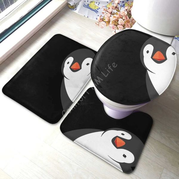 Cute Penguin 3D Bath Mat Toilet Three-piece Set Carpet Waterproof Bathroom Carpets Toilet Seat Cover Floor Mat Bathroom DecorC241227