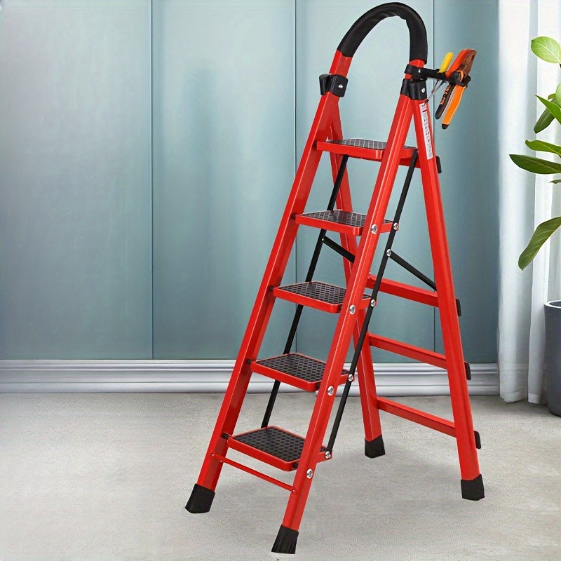 TEMU Ladder With Anti-slip Pedal - Folding Step Stool With Tool Tray 300 Lbs Portable Steel Ladder For Adults For Home Kitchen Library Office ()