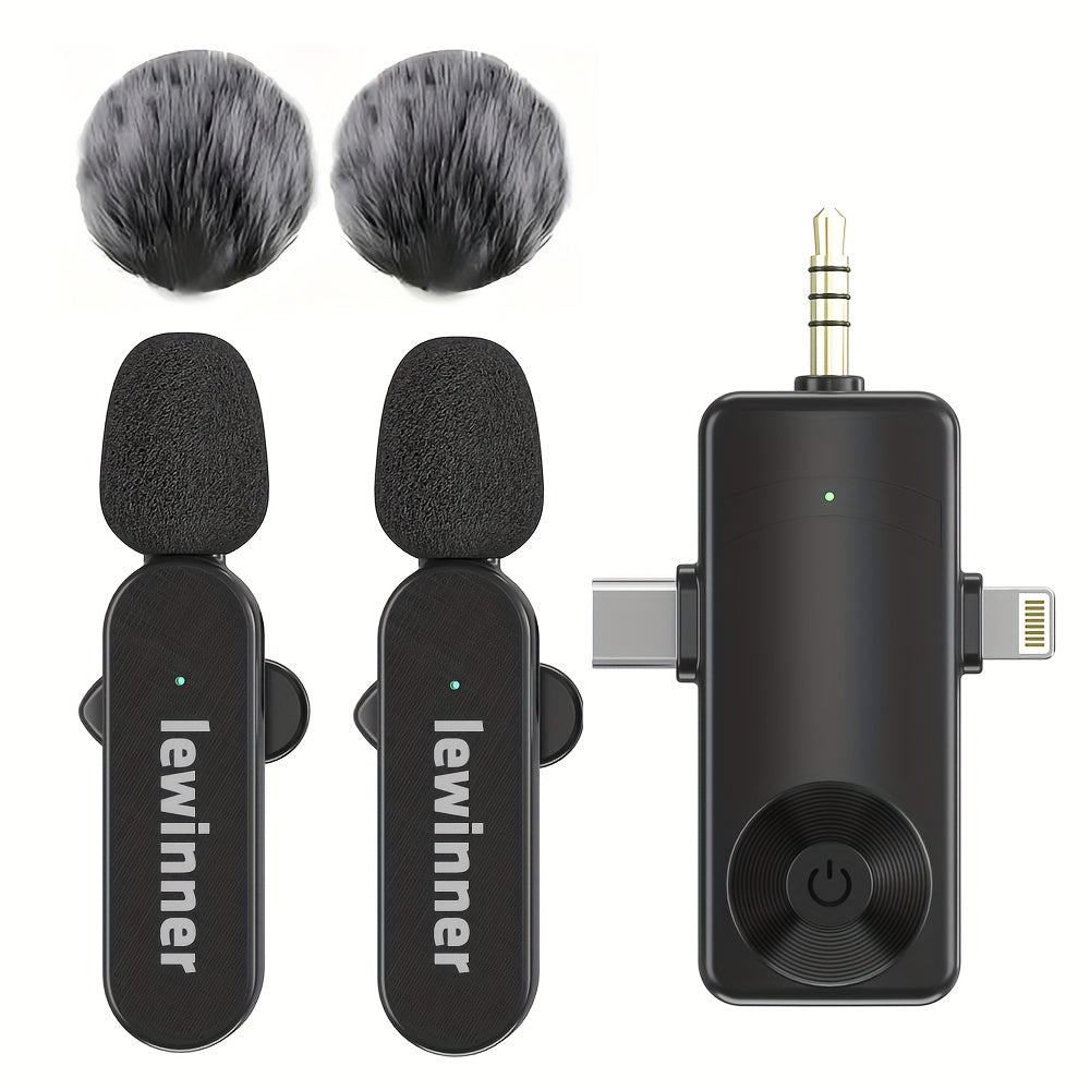 TEMU Lewinner Wireless Lavalier Microphone, 4 Microphone Large Wind-driven Sleeves, Clip Microphone, Suitable For Iphone, Ipad, , Pc, Camera
