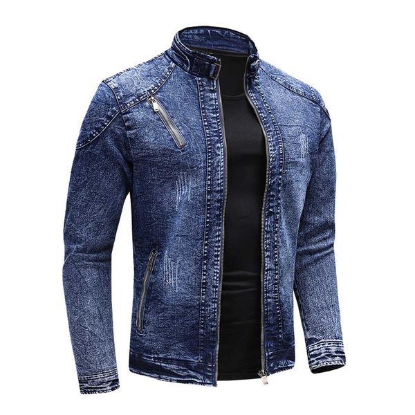 Men&#039;s Jackets Cowboy jacket mens casual stand up collar motorcycle jacket mens fashionable zipper motorcycle street clothing mens jacke
