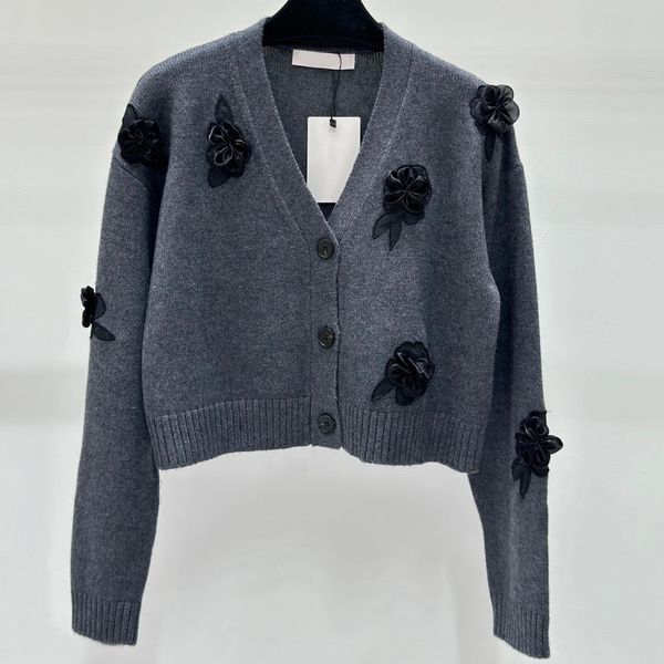 Top Quality Women Sweaters Size SML Gray Color Female Flower Cardigan With Dust Bag 28767