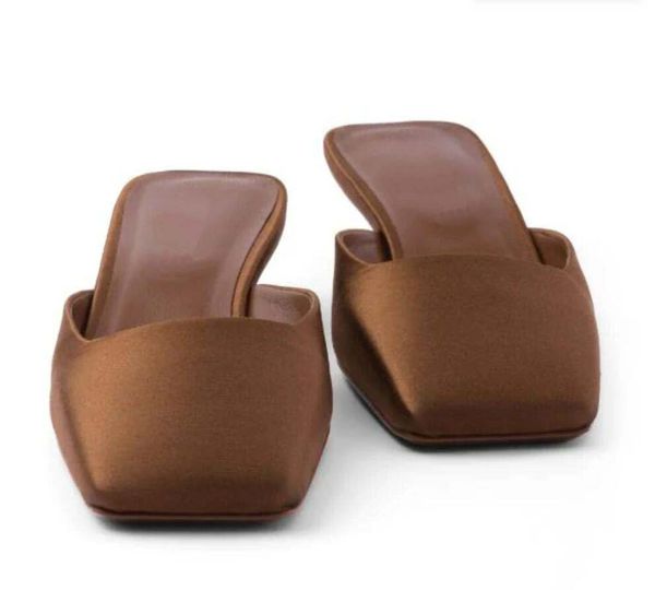 2024ss Dress Slingback mules sandals Satin square toe mule slide logo-embossed satin pump Luxury designer women shoes 35-41Box