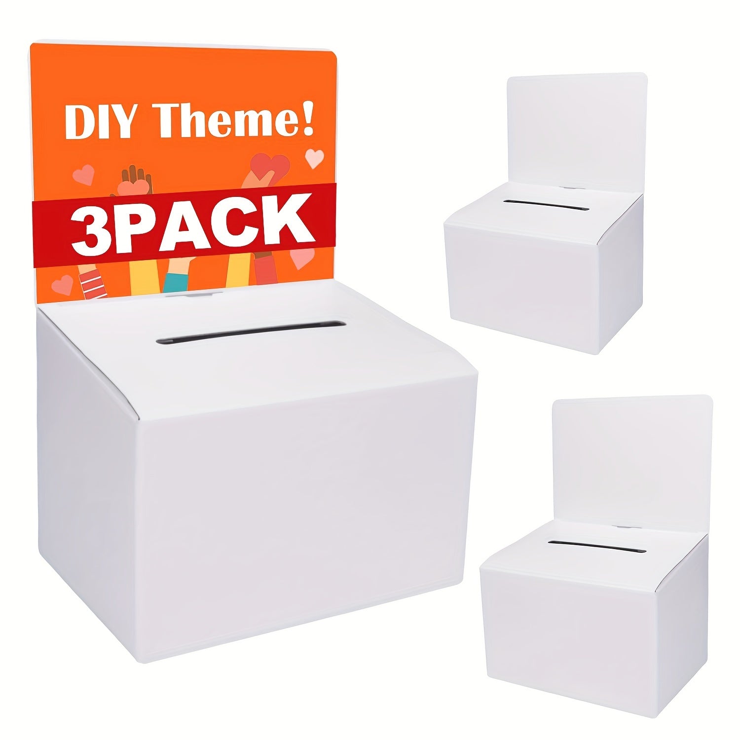 TEMU 3pcs White Glossy Cardboard Ballot Boxes With Slot - 6.5x4.5x4.5" Diy Themed Suggestion Boxes With Removable For Fundraising, Contests & More