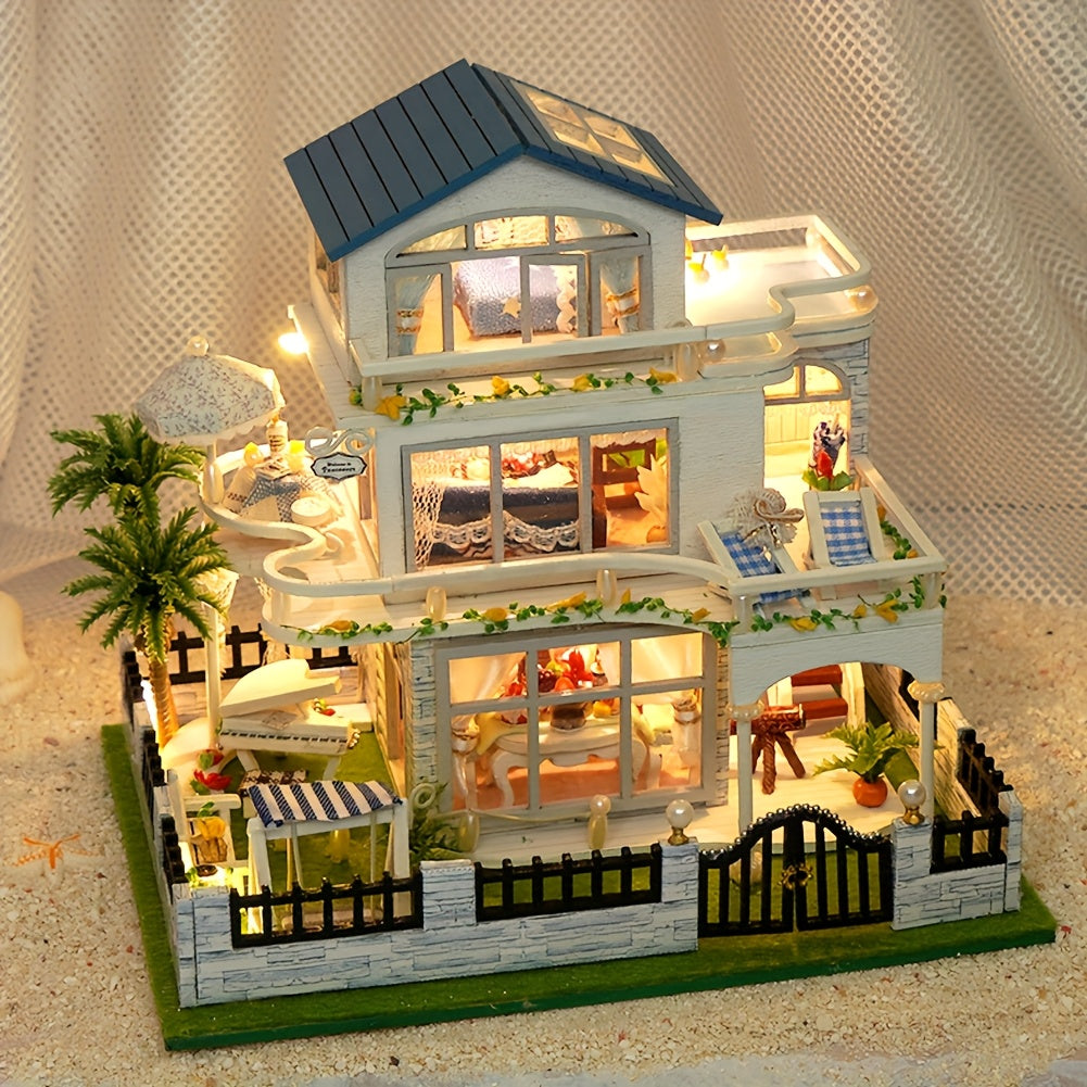 TEMU Diy Wooden Dollhouse Kit For Adults & - 3d Multi-level House With Interchangeable Floors, Furniture (no Glue-battery) - , Challenging Puzzle