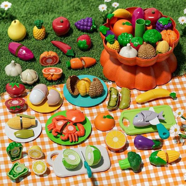 Kitchens Play Food Girls pretend to play kitchen food games children simulate pumpkin storage boxes chop fruits play house activities play g