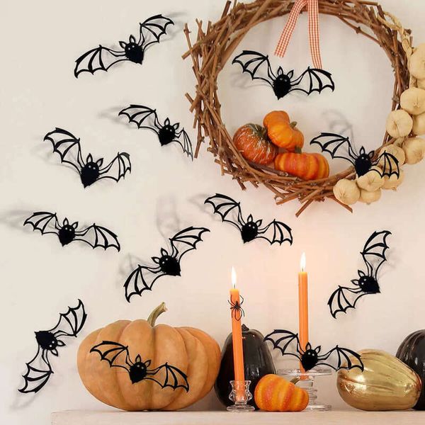 12Pcs 15Cm 3D Hollow Wall Stickers Black Bat Sticker Room Decor Party DIY Decals Halloween Horror Bats Removable