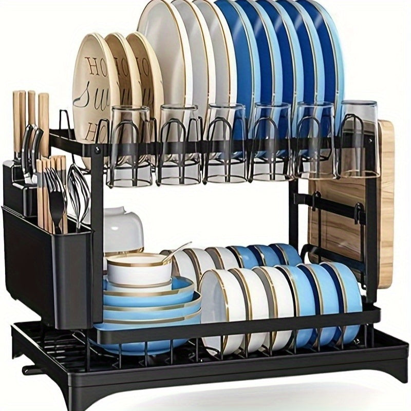TEMU Rustproof Stainless Steel Dish Drying Rack, Space Saving 2-tier Dish Drying Rack With Drainer Board, Rustproof Kitchen Tabletop Organizer With