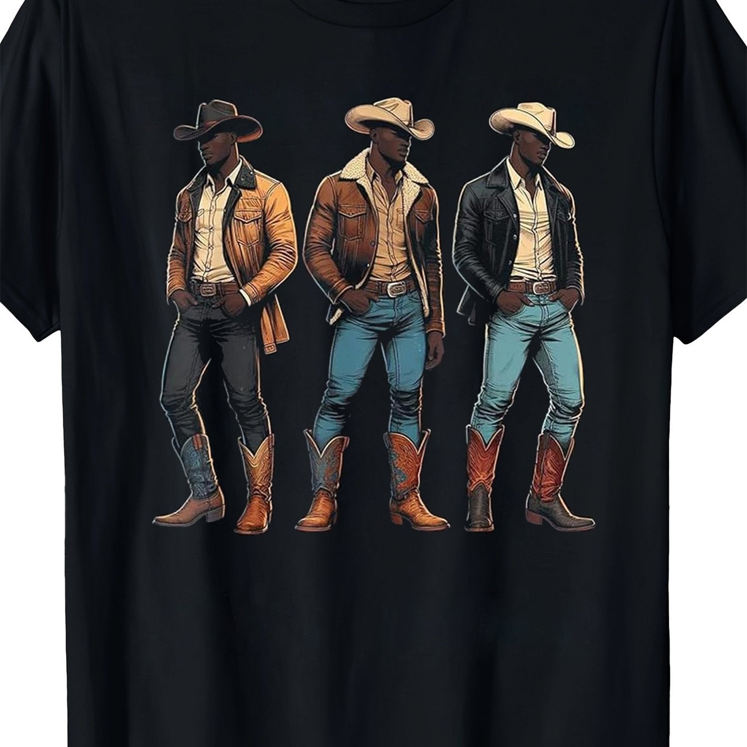 TEMU [durable] Men's Black Cotton T-shirt With Western Cowboy Print - Soft And Comfortable, Ideal For Casual Wear, Western T Shirts