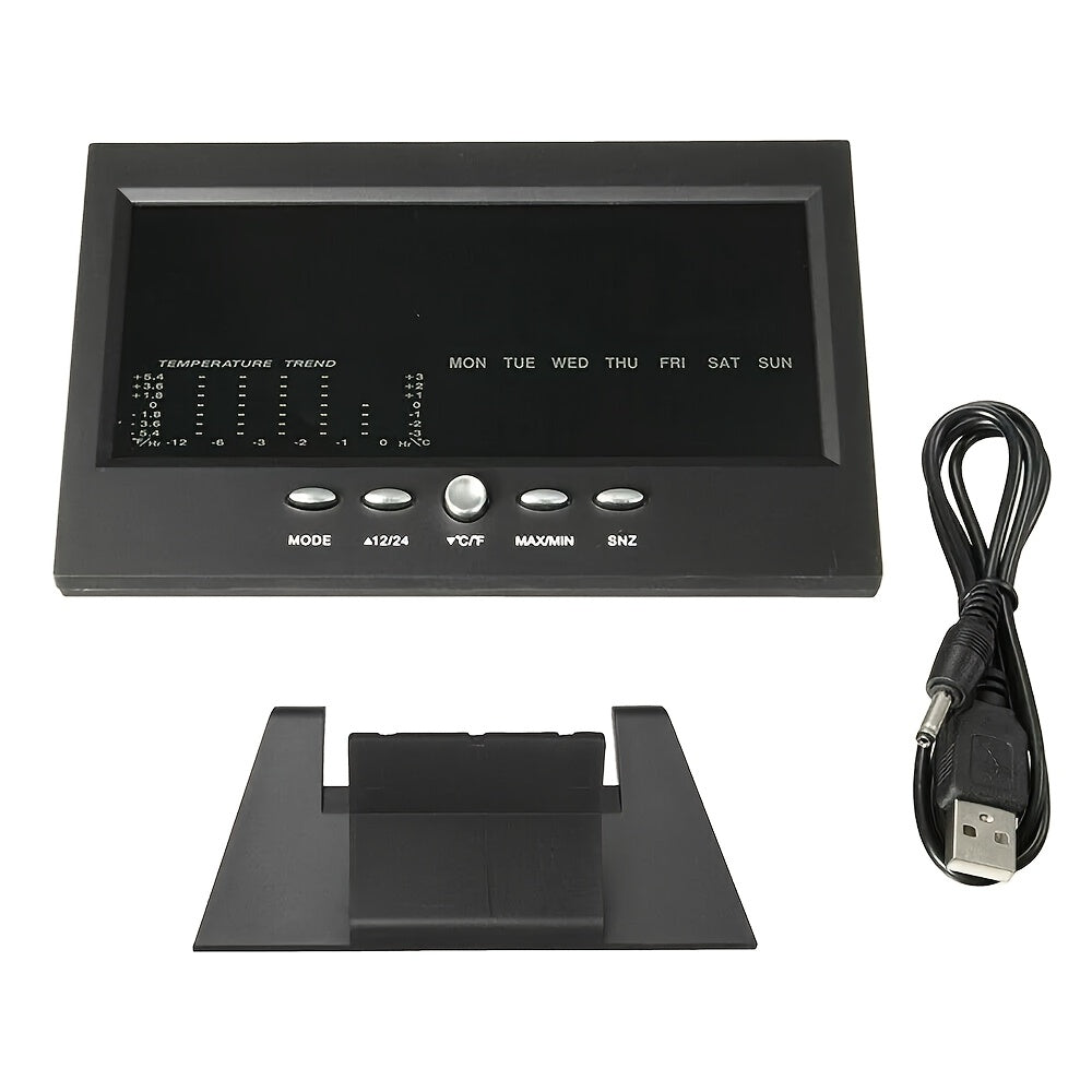 TEMU Digital Weather Alarm Clock, Voice Control Backlight, Temperature Humidity Calendar Display, Glass Material, Time & Weather Forecast, Desk Clock