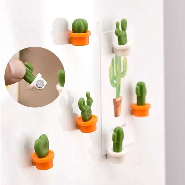 6PCs-Set Mini Fridge Magnets Cute Cactus Succulent Plant Magnet Button Cactus Refrigerator Message StickerM240808