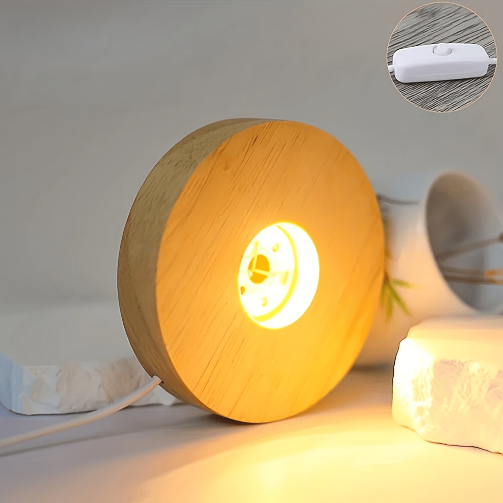 TEMU 6-led Wooden Base Light - Usb Powered, Warm White Light Option, Ideal For Diy Desktop Decoration, Christmas (single Set), Indoor Use, No Battery