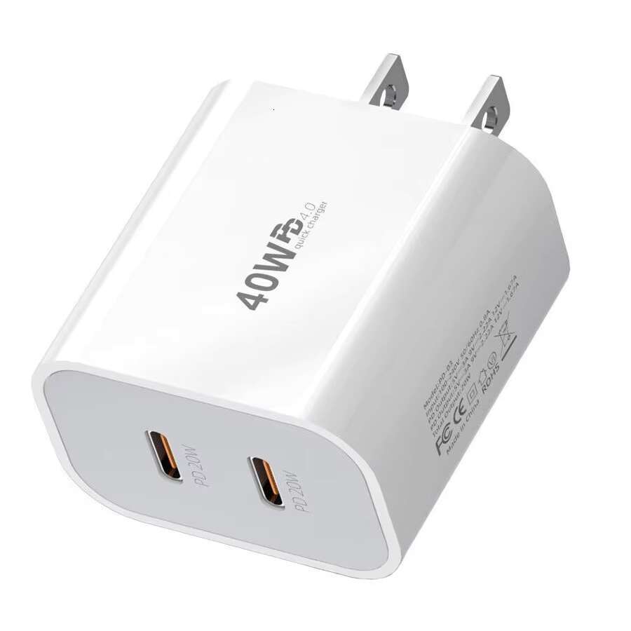 PD 40W Fast Charging Charger for IPhone Samsung EU US Plug 20W Dual USB C Type Quick Charge Adapter Mobile Phone Travel Chargers