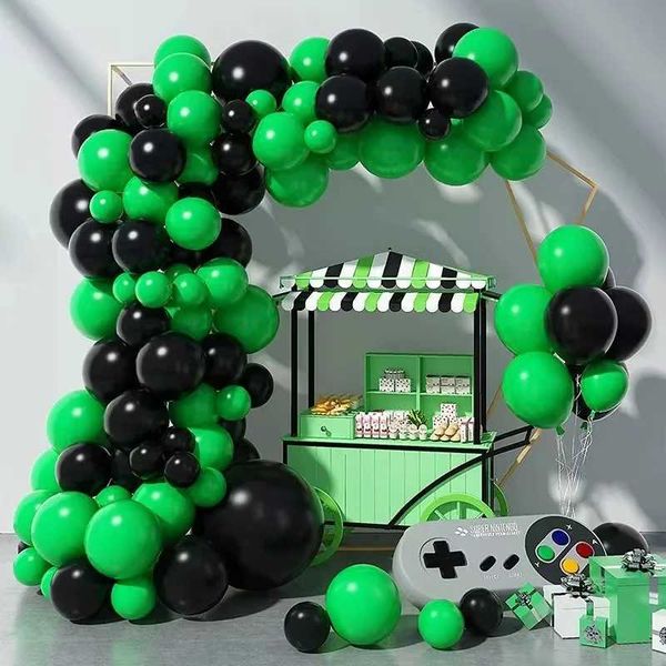 Party Balloons 100 pieces of green and black balloon chain set for childrens games birthday green jungle theme irregular latex balls H240805