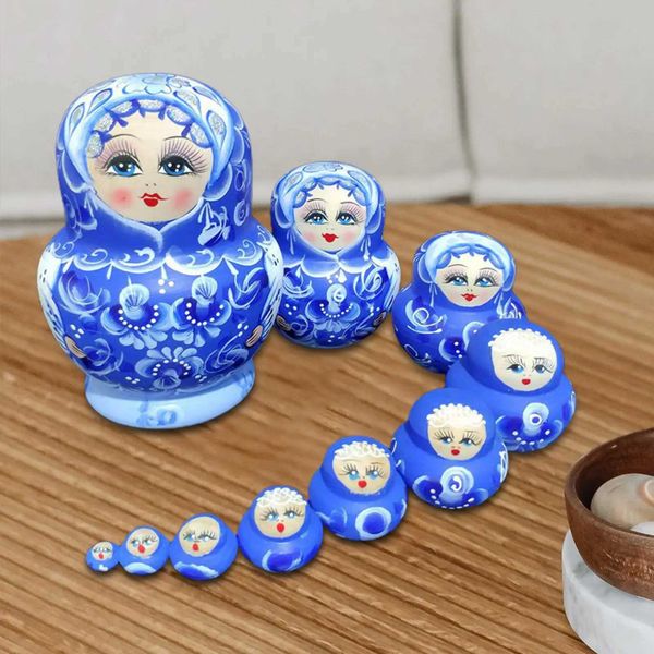 10 Russian Nest Dolls Handmade Wooden Stacked Dolls for Festival Gifts M240828