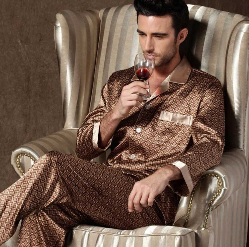 Men&#039;s Sleepwear Sleep Wear Men Mens Designer Pajamas For Nightwear Long Sleeve Tops Trousers Thin Ice Silk Set2023