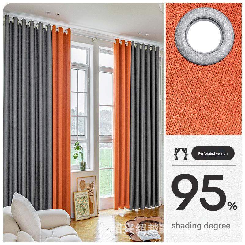 YL-36925 thick double-sided cotton and linen bedroom curtain fabric soundproof full blackout modern simple living room curtain finished product whol