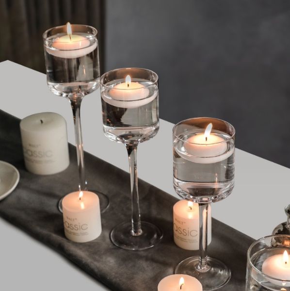 Clear Glass Candle Holder Wedding Party Centerpieces Set of 3 Tea Light Hurricane Design Candlestick for ating Pillar Candles