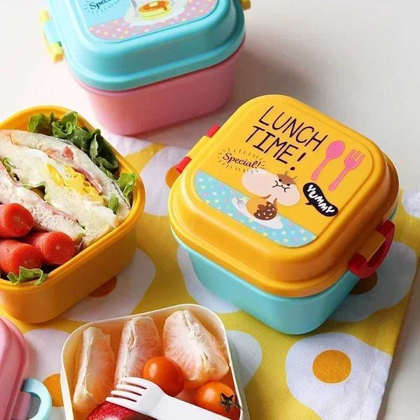 Cartoon Healthy Plastic Lunch Box Microwave Oven Lunch Bento Boxes Food Container Dinnerware Kid Childen LunchboxXJ240829