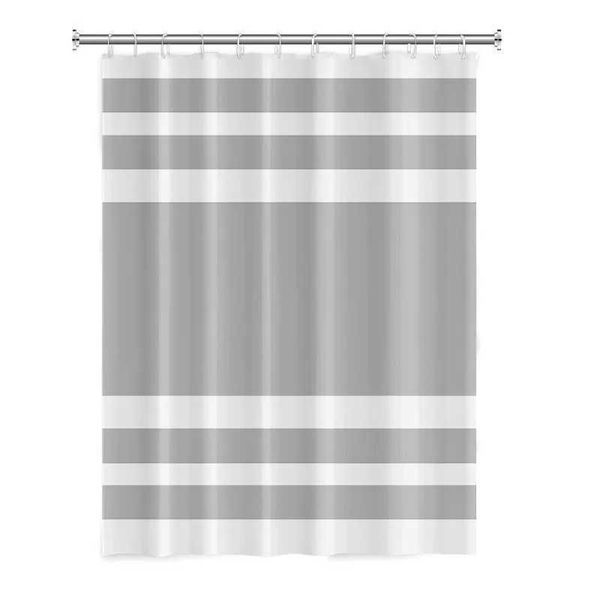 Inyahome White Grey Shower Curtain for Bathroom Boho Shower Curtain Cloth with Hooks Bohemian Stripe Fabric Shower Curtains M240824