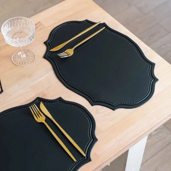 1-4-6-piece PU placemat set artificial leather kitchen table mat black pink green placemat table utensil coffee mat 240905