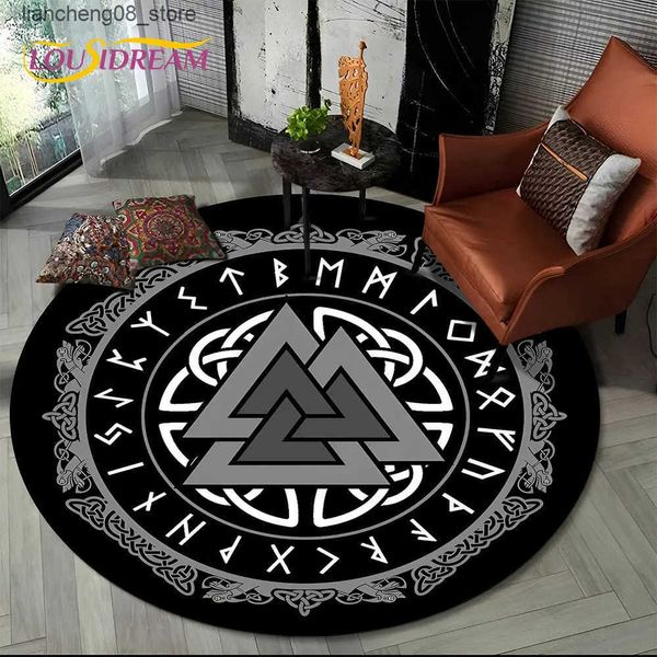 Carpets Viking Valknut Yggdrasil Tree of Life Round Area RugCarpet Rug for Living Room Bedroom Sofa Playroom DecorNon-slip Floor Mat L240910