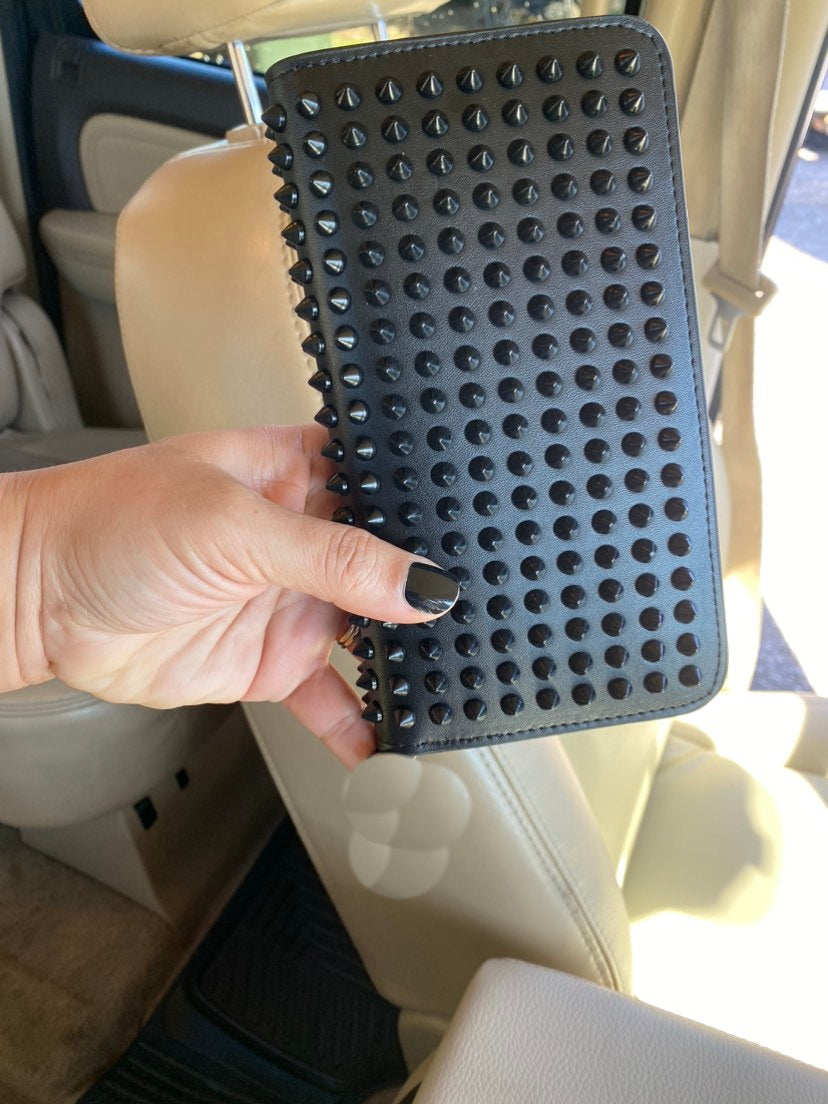 Luxury Designers Long Style Holders Wallets Panelled Spiked Clutch Women Patent Genuine Leather bag Clutches Lady Purses with Spikes Men Purse Cross