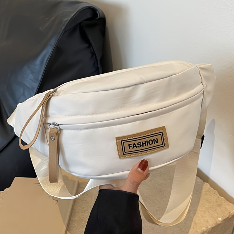 TEMU Chic - Bolso de Pecho Ligero para Mujer en Nylon con Correa Ajustable, Gran Capacidad y Parche "FASHION", Estilo Casual para Uso Diario, Color