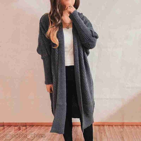 Women&#039;s Sweaters Loose Solid Bat Sleeve Scarf Collar Lapel Knitted Long Cardigan Sweater Coat Women