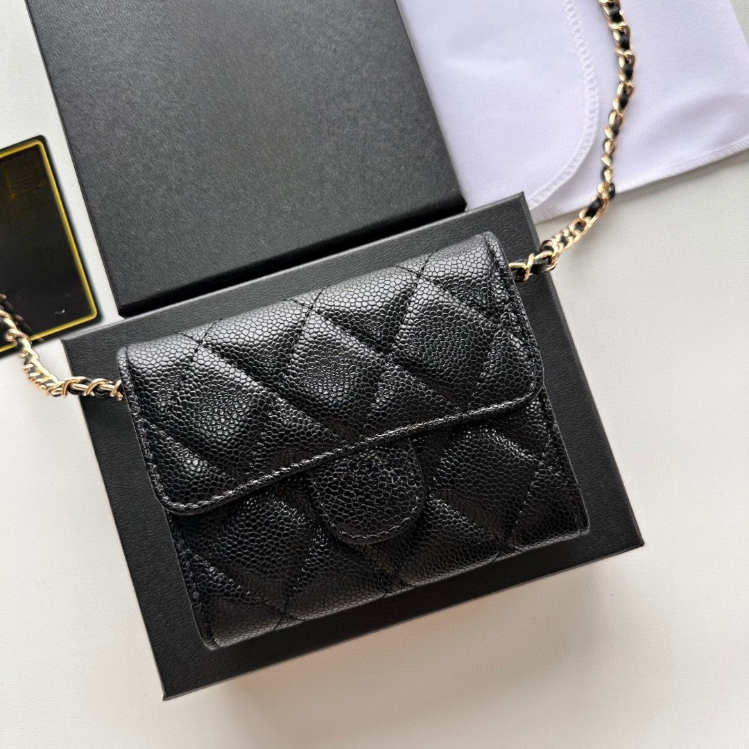 Genuine Leather Short Wallets With Chain Belt Designer Shoulder Bag Small Crossbody Bags Credit Card Holders Clutch Luxury Handbag Purses Classic Mo