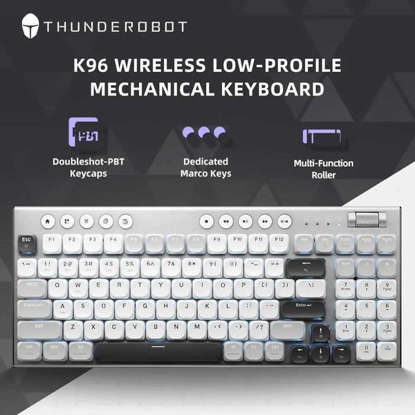 THUNDEROBOT K96 Wireless Mechanical Keyboard Low-profile Productivity Keyboard 98 Keys with Roller Marco Keys PBT Keyca For PC S2410251