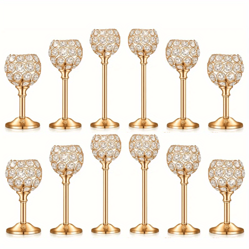 TEMU 12pcs European Crystal Candlestick Creative Metal Ornaments Wedding Hotel Home Candlelight Dinner Prop Arrangement Accessories