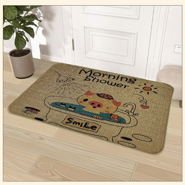 Retro Style Entrance Porch High-grade Plant Cartoon Door Mat Home Wear-resistant Non-slip Rough Linen Floor Mat