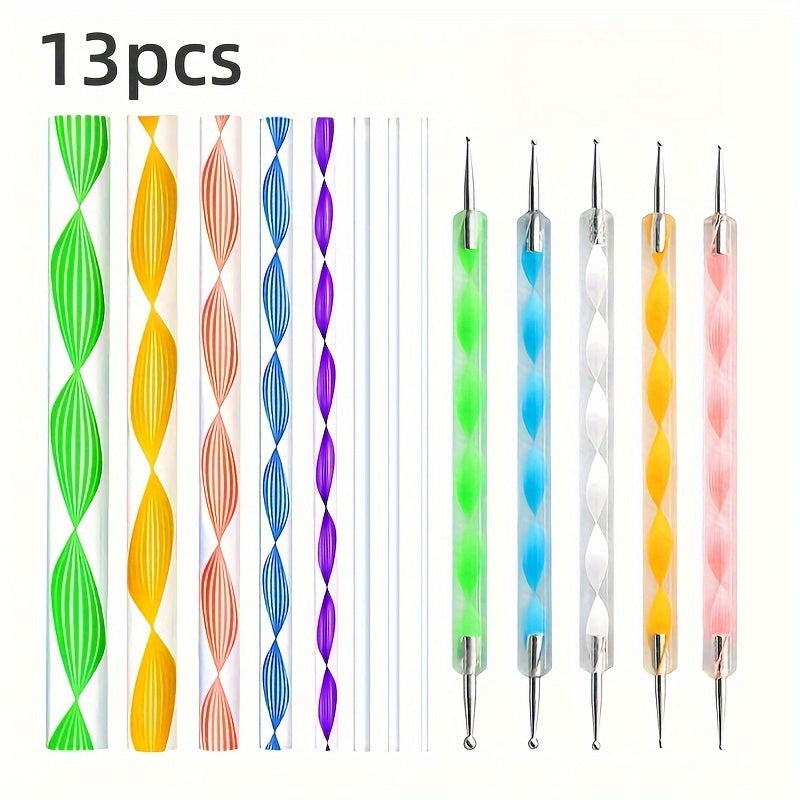 TEMU Acrylic Mandala Dotting Tools For Clay Modeling, 13-piece Set - Diy Dot Drill Pens, Drawing Sticks, And Clay Molds Crafting Kit