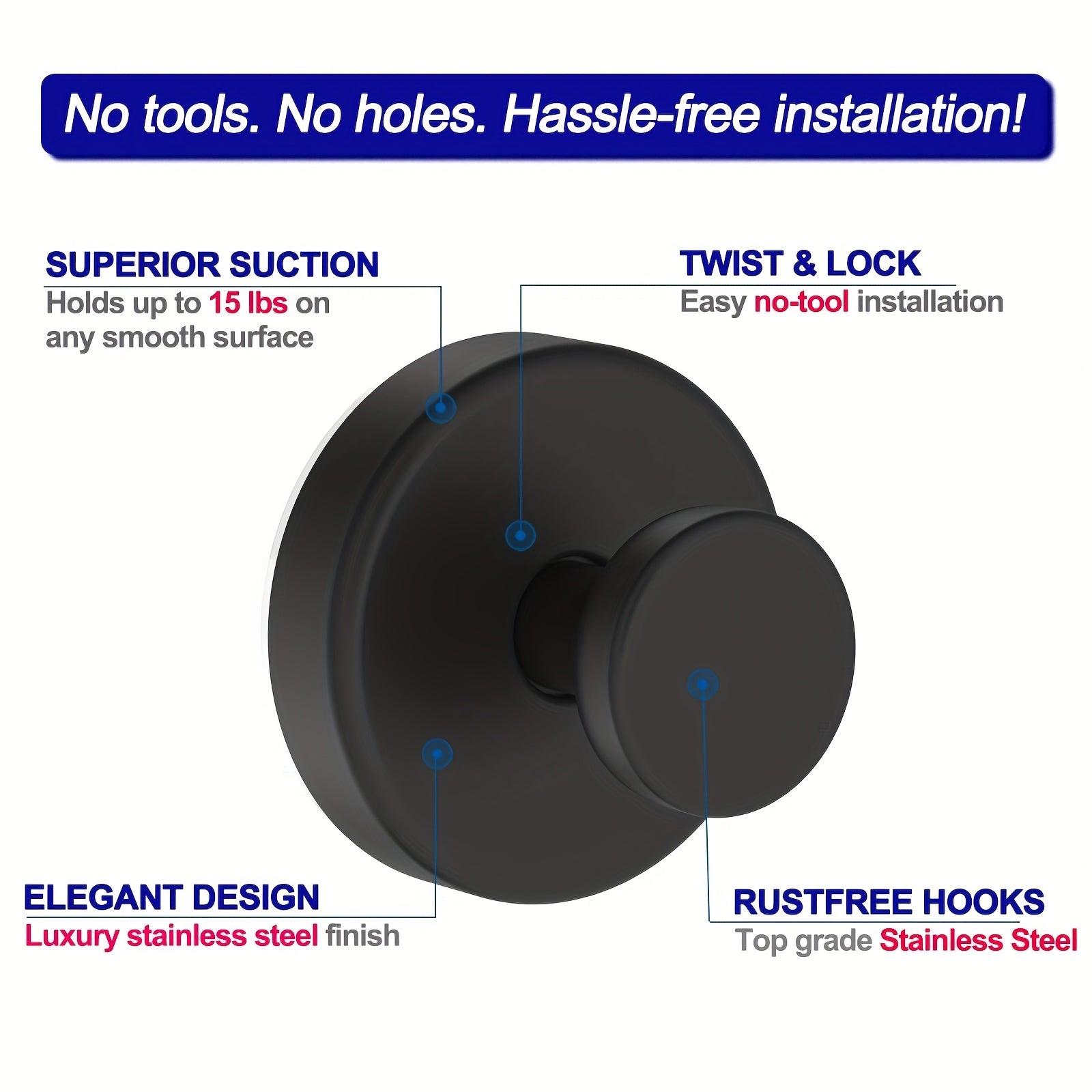 TEMU Single Suction Cup Hooks For Shower, 304 Stainless Steel Waterproof Towel Hooks For Bathroom, Kitchen, Glass Door, Mirror, Tile, Loofah, Towel,