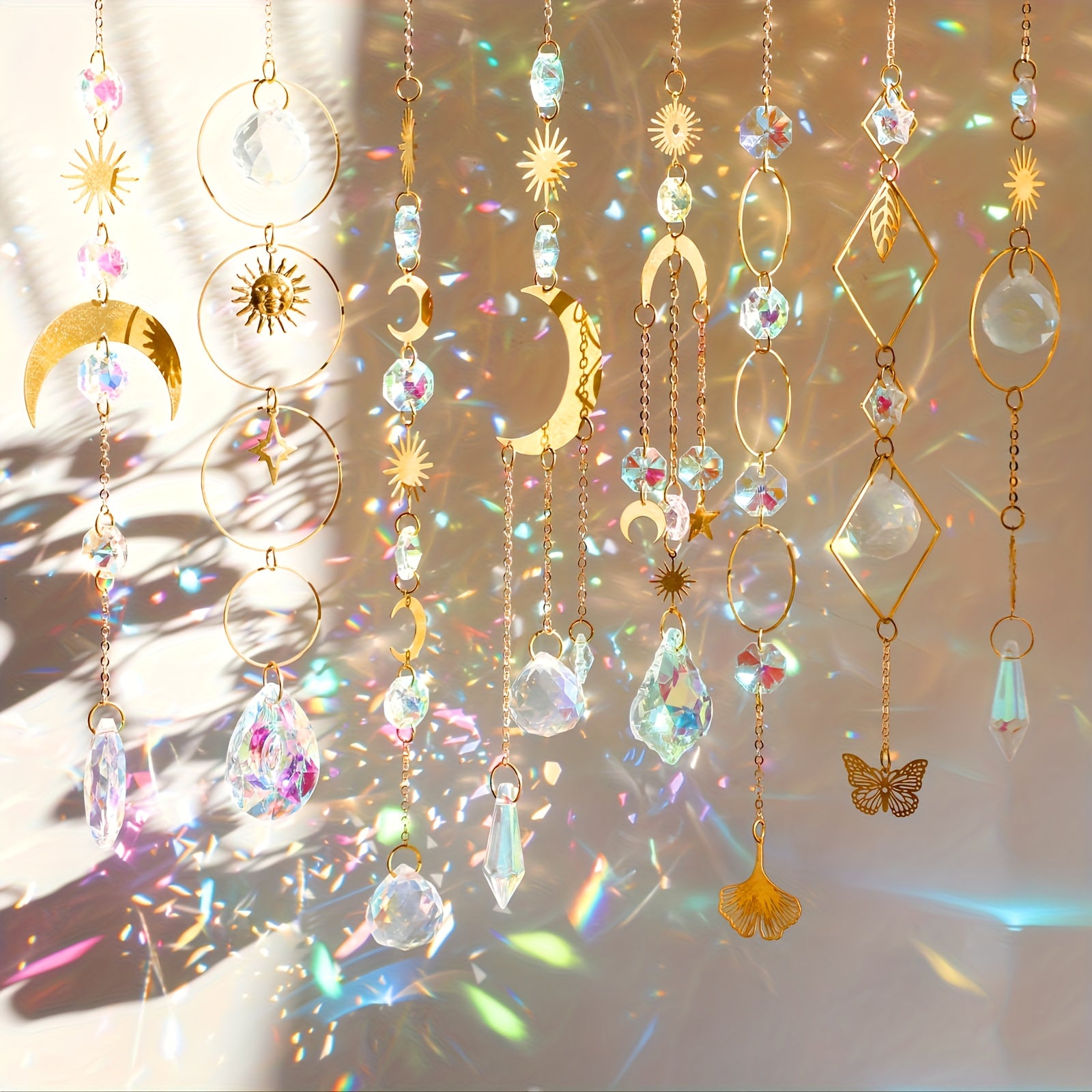 TEMU 8 Colorful With Chain Pendant, Hanging Crystal Prism For Windows, Indoor And Outdoor Cars, Rearview Mirrors, Garden Decorations, Weddings,